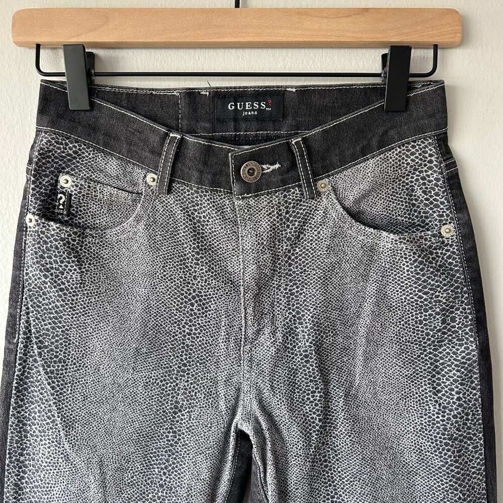 Vintage Guess USA Snake Print Coated Straight Jeans Women 24 - Picture 2 of 9